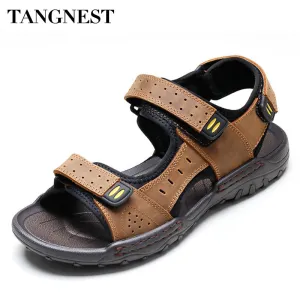 Men Split Leather Hook Loop Gladiators Breathable Casual Sandals