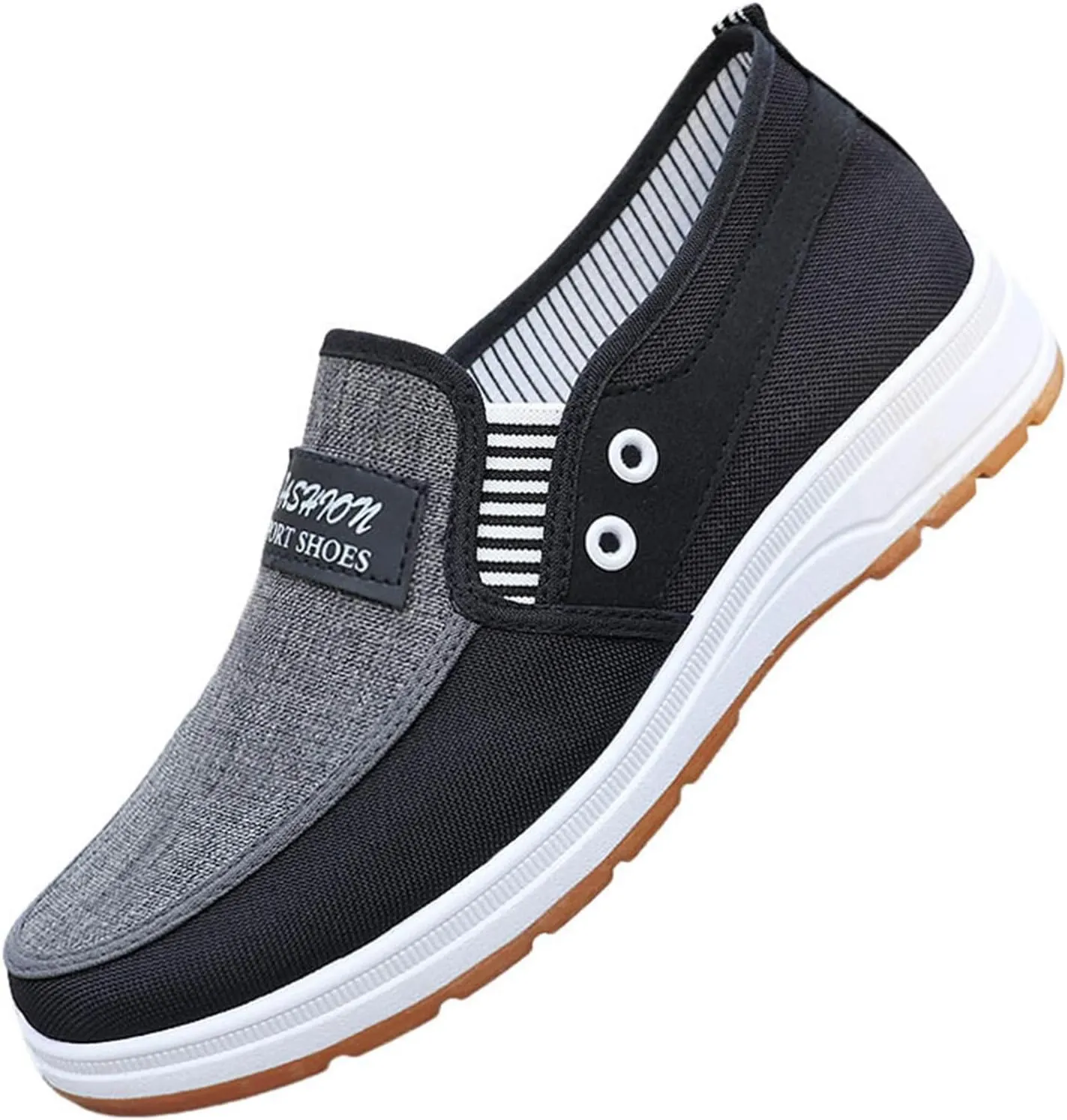 Men's Business Casual Shoes Comfortable Breathable Stretch Canvas Slip on Sneaker Soft Flat Soled Elderly Shoes