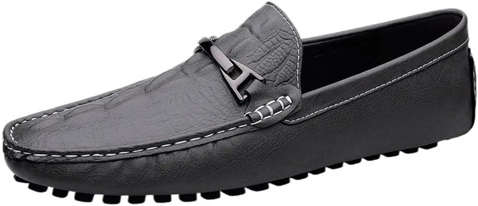 Mens Faux Crocodile Leather Loafers Slip On Shoes Flexible Lightweight Comfortable for Dress Casual Prom Wedding