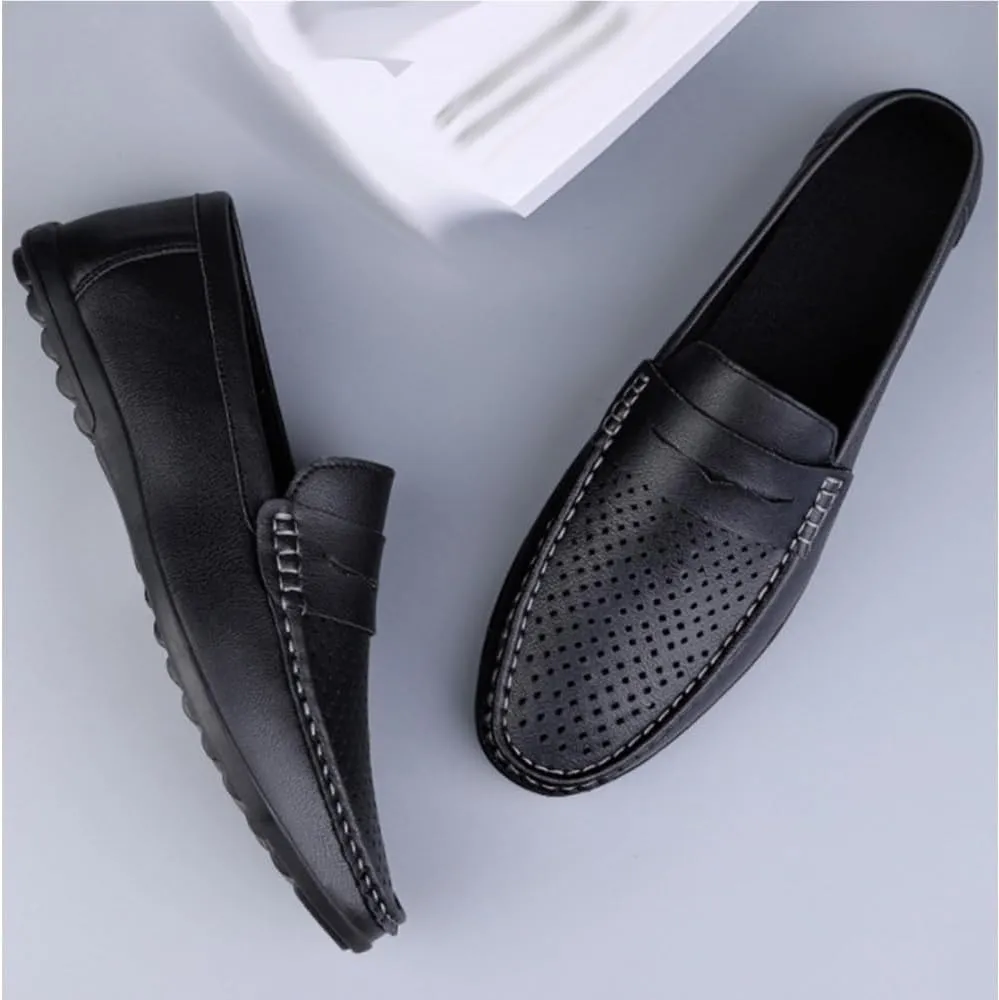 Men's Flexible Flat Heel Loafers Breathable Simple Vegan Leather Slip Resistant Wedding Outdoor Slip-on