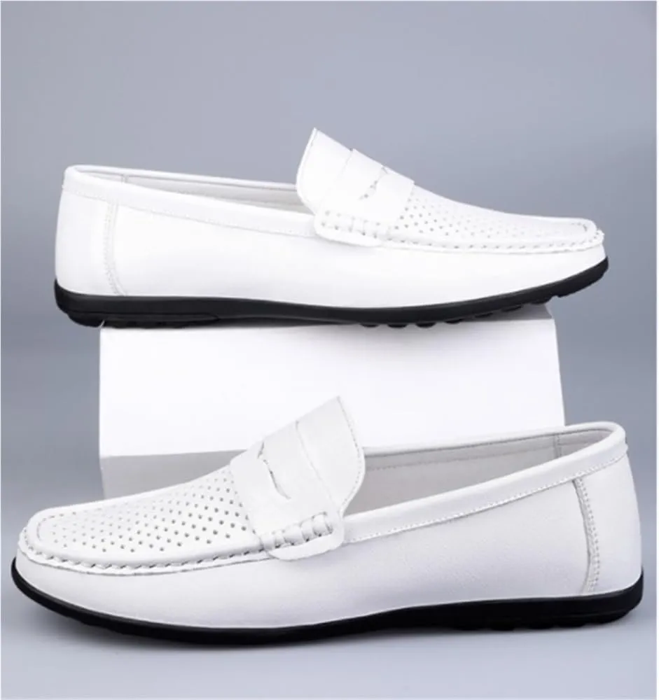 Men's Flexible Flat Heel Loafers Breathable Simple Vegan Leather Slip Resistant Wedding Outdoor Slip-on