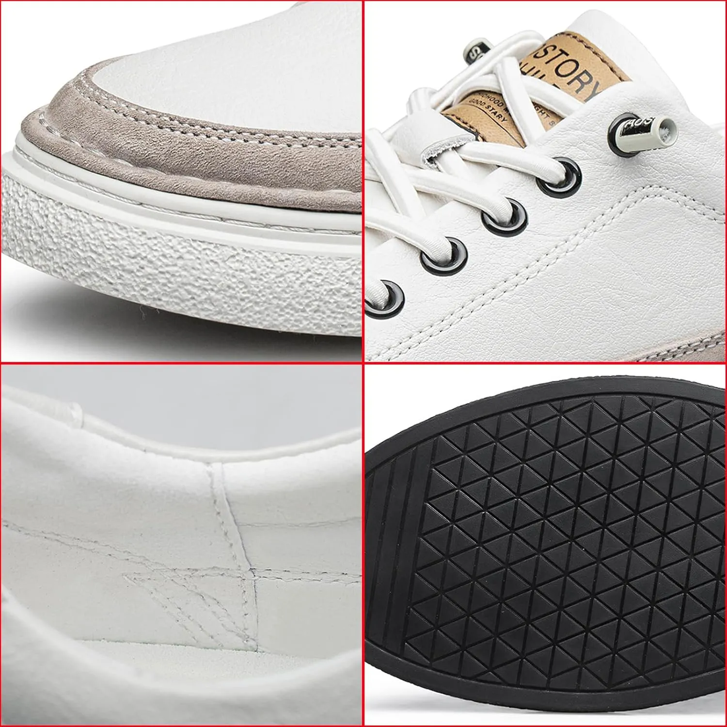 Men's Genuine Leather Fashion Sneakers Simple Handmade Low Top Round-Toe Elastic Lace Up Slip On Casual Shoes Comfortable Classic Tennis Shoes