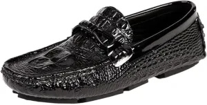 Mens Loafers Shoe Round Toe Crocodile Print Driving Style Anti-Slip Slip Resistant Flat Heel Prom Slip-on