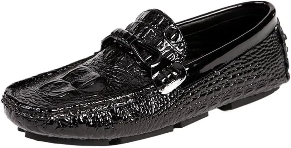 Mens Loafers Shoe Round Toe Crocodile Print Driving Style Anti-Slip Slip Resistant Flat Heel Prom Slip-on