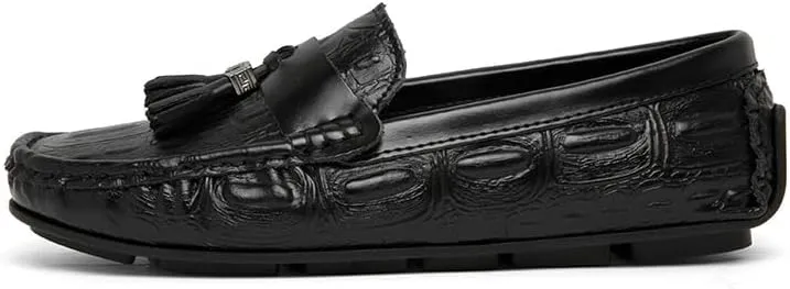 Mens Loafers Square Toe Crocodile Print with Tassel Driving Loafers PU Leather Flexible Lightweight Anti-Slip Prom Slip On