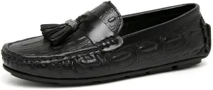 Mens Loafers Square Toe Crocodile Print with Tassel Driving Loafers PU Leather Flexible Lightweight Anti-Slip Prom Slip On