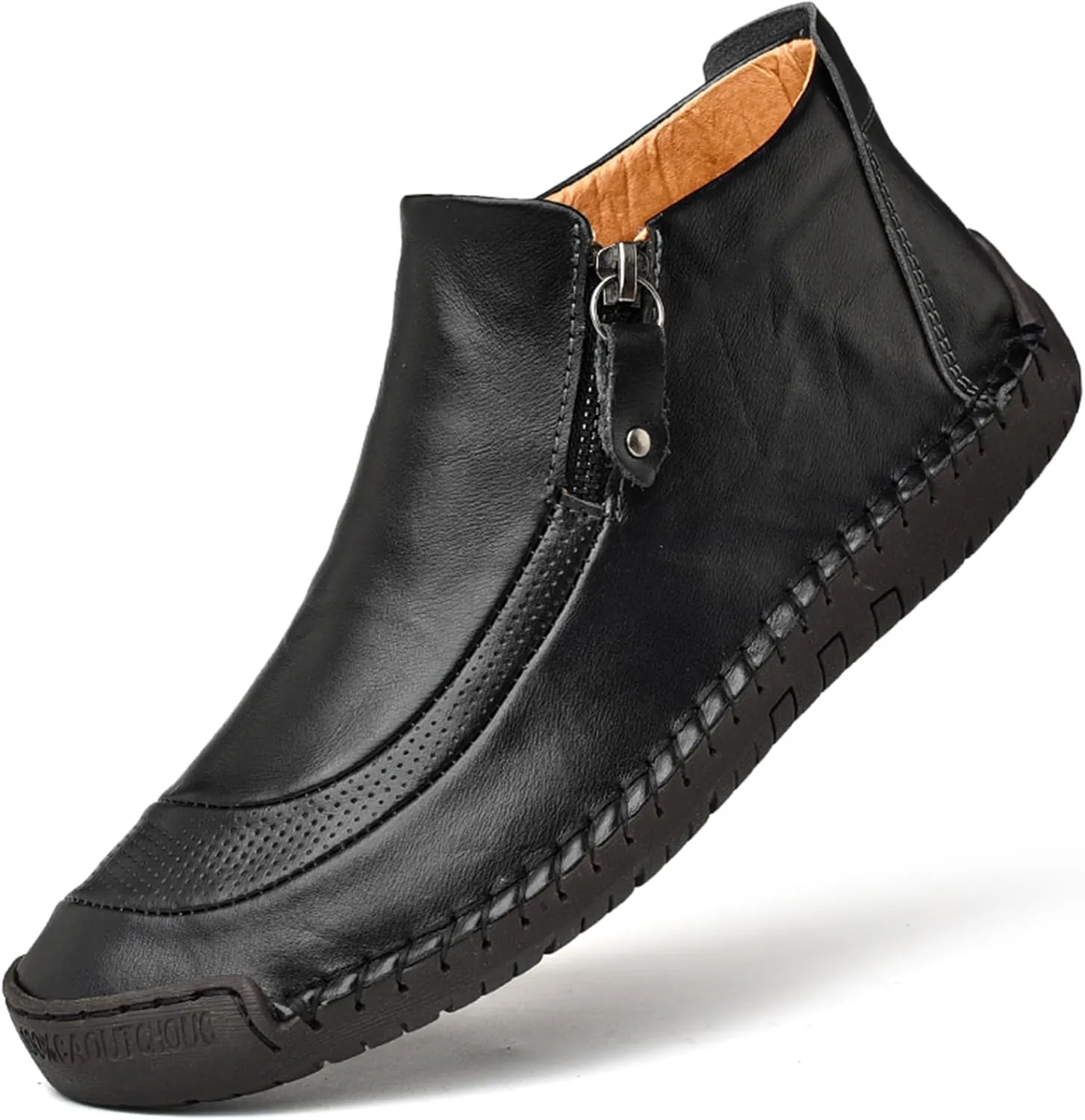 Men's Outdoors Leather Driving Classic Handmade Mid-Top Ankle Casual Comfortable Walking Loafers Slip on Shoes