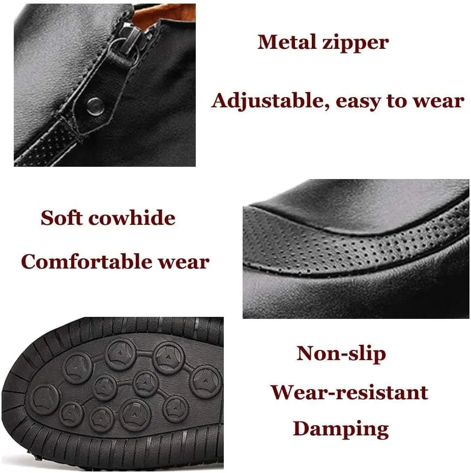 Men's Outdoors Leather Driving Classic Handmade Mid-Top Ankle Casual Comfortable Walking Loafers Slip on Shoes