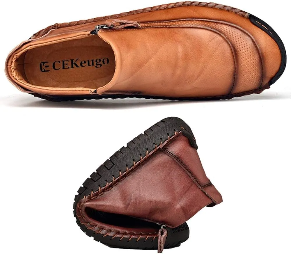 Men's Outdoors Leather Driving Classic Handmade Mid-Top Ankle Casual Comfortable Walking Loafers Slip on Shoes