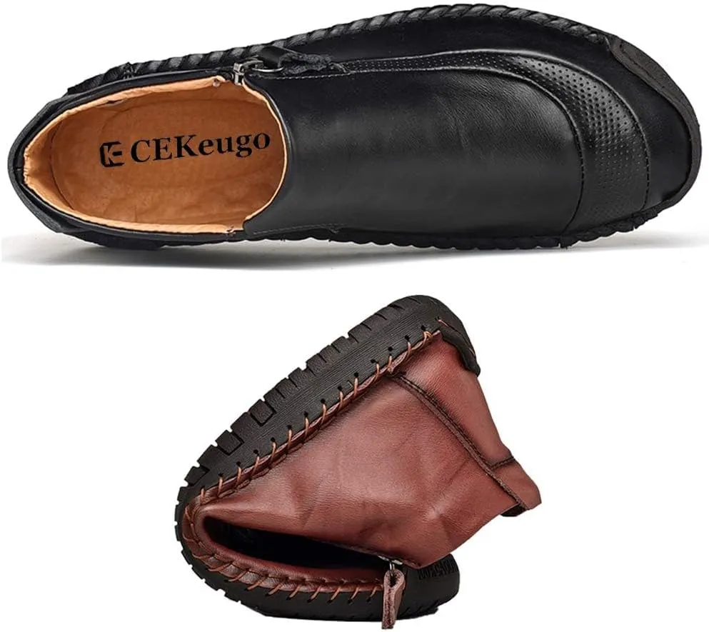 Men's Outdoors Leather Driving Classic Handmade Mid-Top Ankle Casual Comfortable Walking Loafers Slip on Shoes