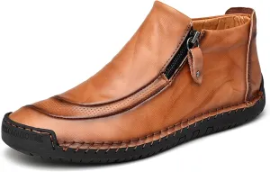 Men's Outdoors Leather Driving Classic Handmade Mid-Top Ankle Casual Comfortable Walking Loafers Slip on Shoes