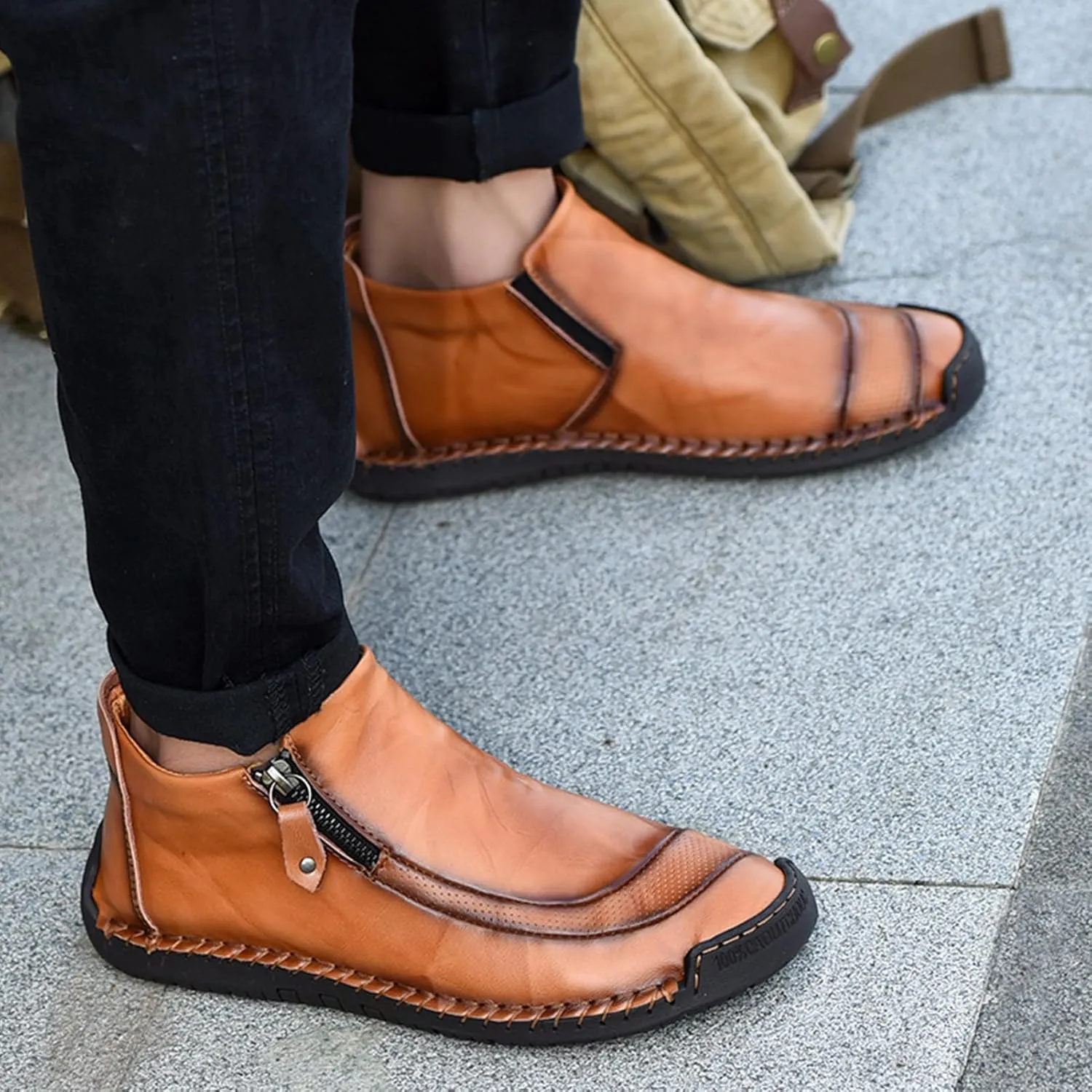 Men's Outdoors Leather Driving Classic Handmade Mid-Top Ankle Casual Comfortable Walking Loafers Slip on Shoes