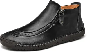 Men's Outdoors Leather Driving Classic Handmade Mid-Top Ankle Casual Comfortable Walking Loafers Slip on Shoes
