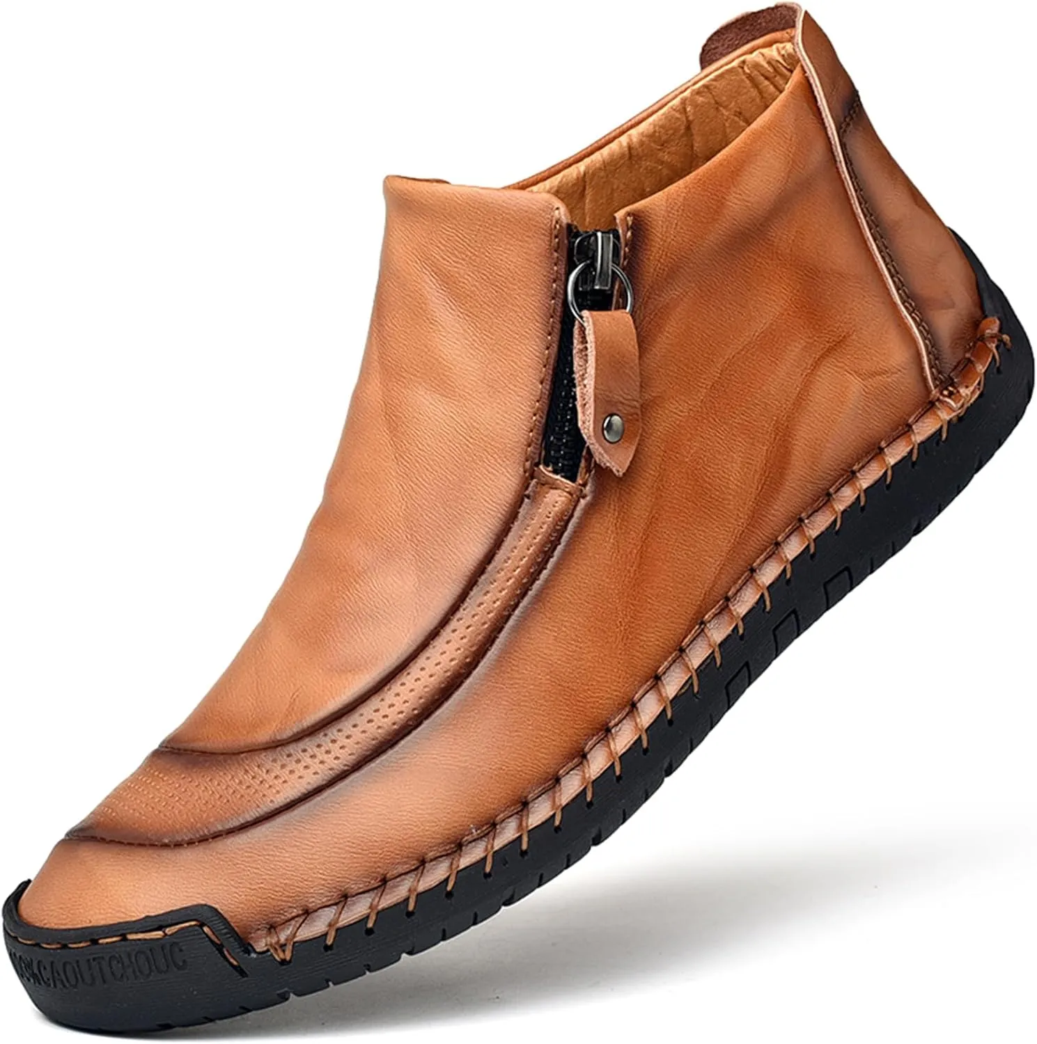 Men's Outdoors Leather Driving Classic Handmade Mid-Top Ankle Casual Comfortable Walking Loafers Slip on Shoes