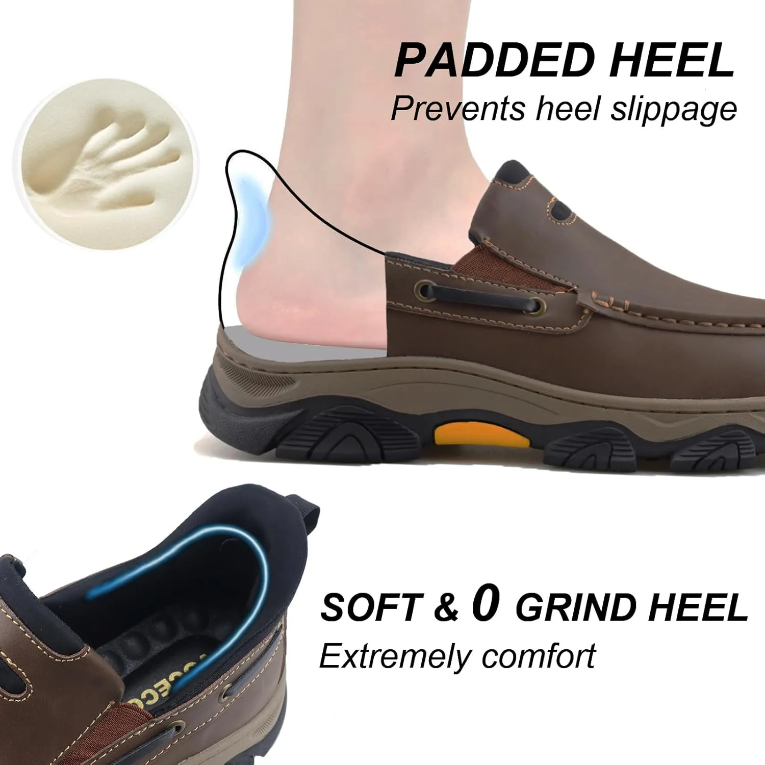 Men's Slip On Hands Free Leather Walking Work Loafers Slip-Ins Outdoor Dress Casual Cushioning Shoes