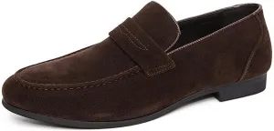 Men's Suede Handmade Low Heel Loafers Fashion Lightweight Round Toe Slip-On Flat Dress Mocassins Leisure Driving Business Penny Loafer