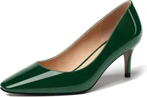 MERRORI Women's Patent Square Toe Slip On Solid Stiletto Mid Heel Pumps Shoes 2.5 Inch