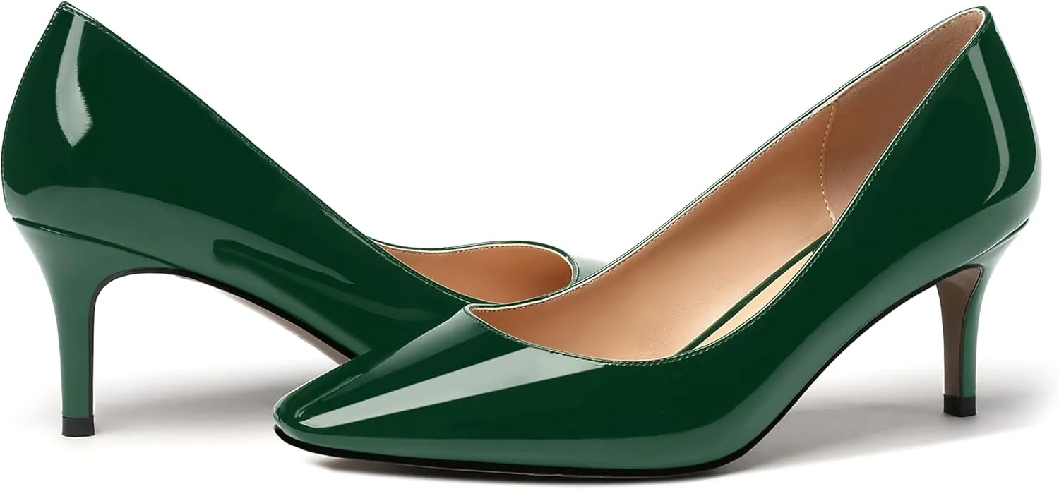 MERRORI Women's Patent Square Toe Slip On Solid Stiletto Mid Heel Pumps Shoes 2.5 Inch