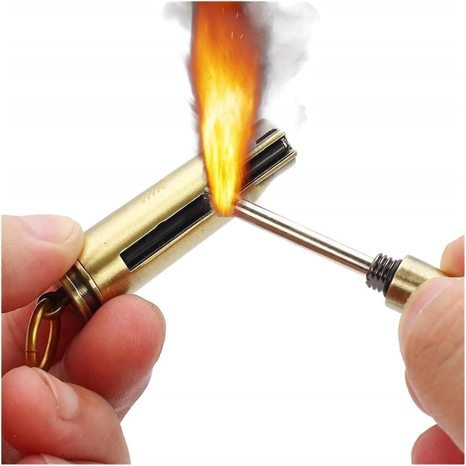Metal Permanent Lighter, Kerosene Lighter, Portable Lighter with Keychain, Windproof and Waterproof Lighter, Reusable Lighter(Gold)