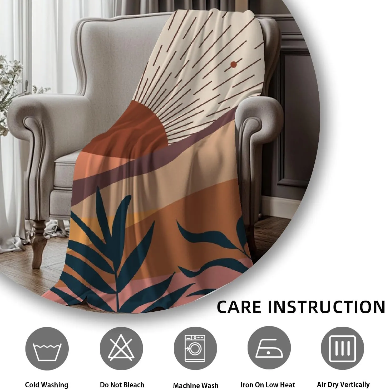 Mid Century Modern Curtains Abstract Sun Mountain Boho Blackout Curtains for Bedroom Living Dining Room Bohemian Style Decor Green Leaves Print Classical Drapes 2 Panel Set,52x84inch