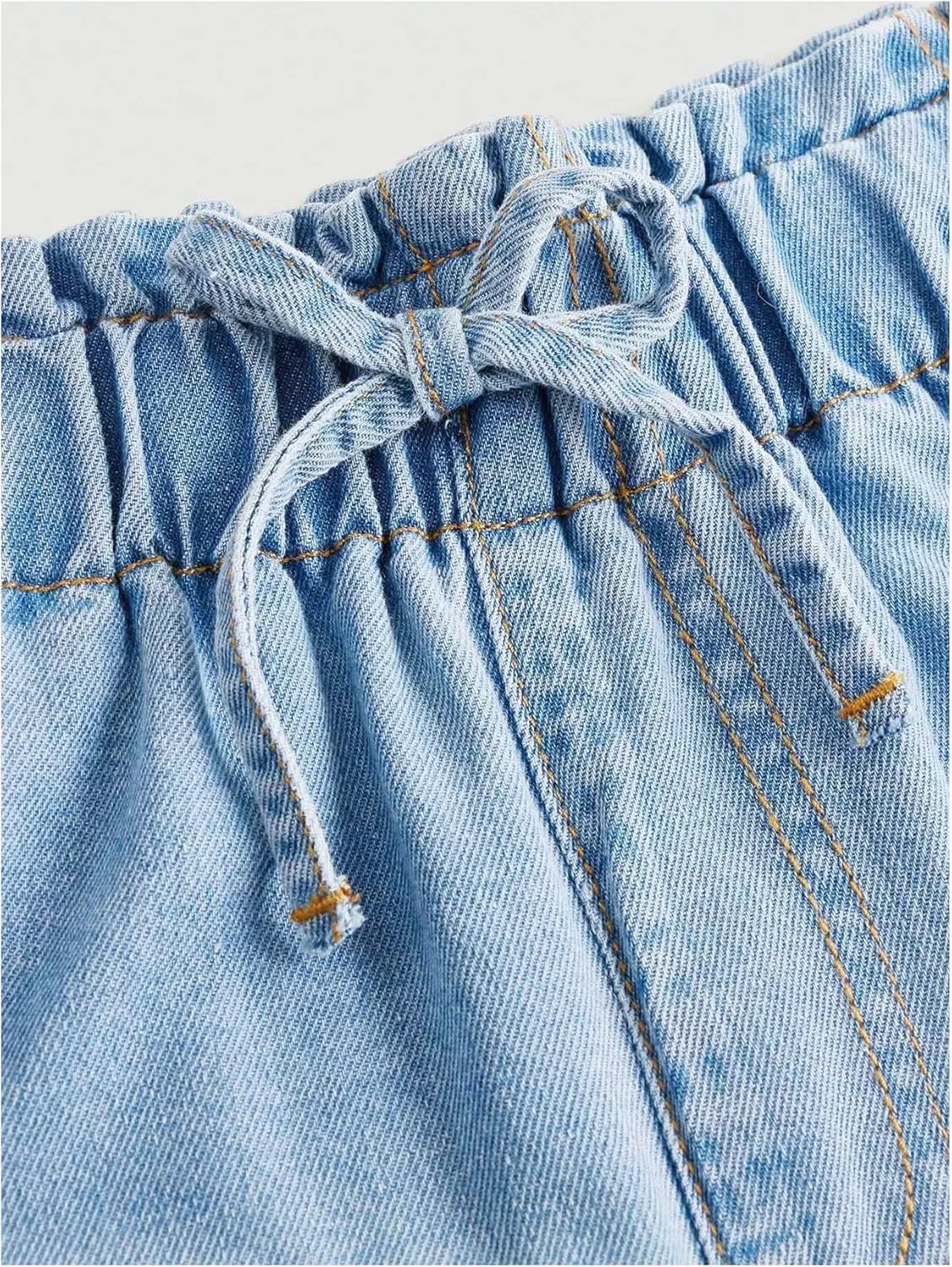 Milumia Girl's Drawstring Paperbag Waist Raw Hem Denim Pants Straight Wide Leg Baggy Jeans
