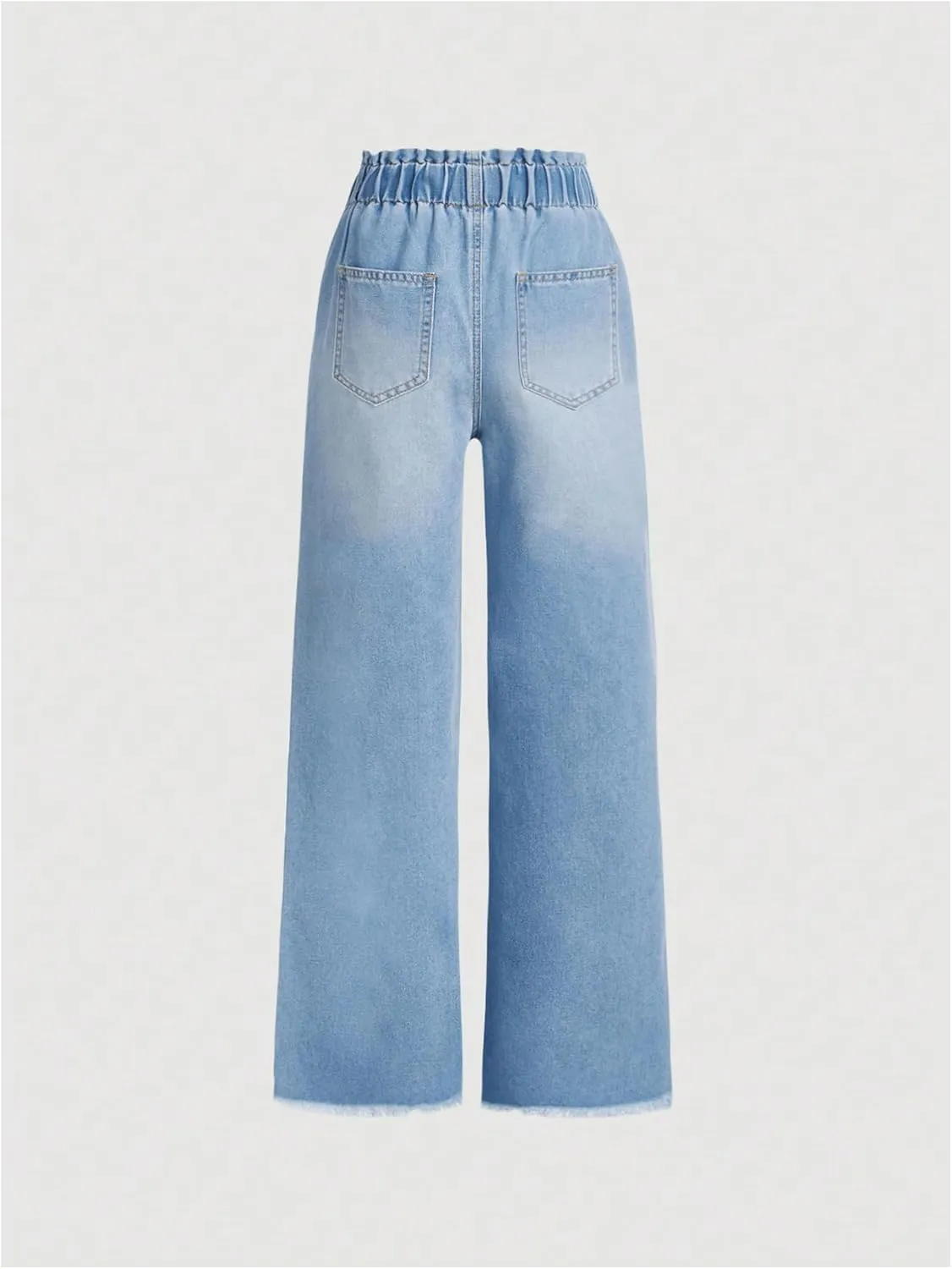 Milumia Girl's Drawstring Paperbag Waist Raw Hem Denim Pants Straight Wide Leg Baggy Jeans