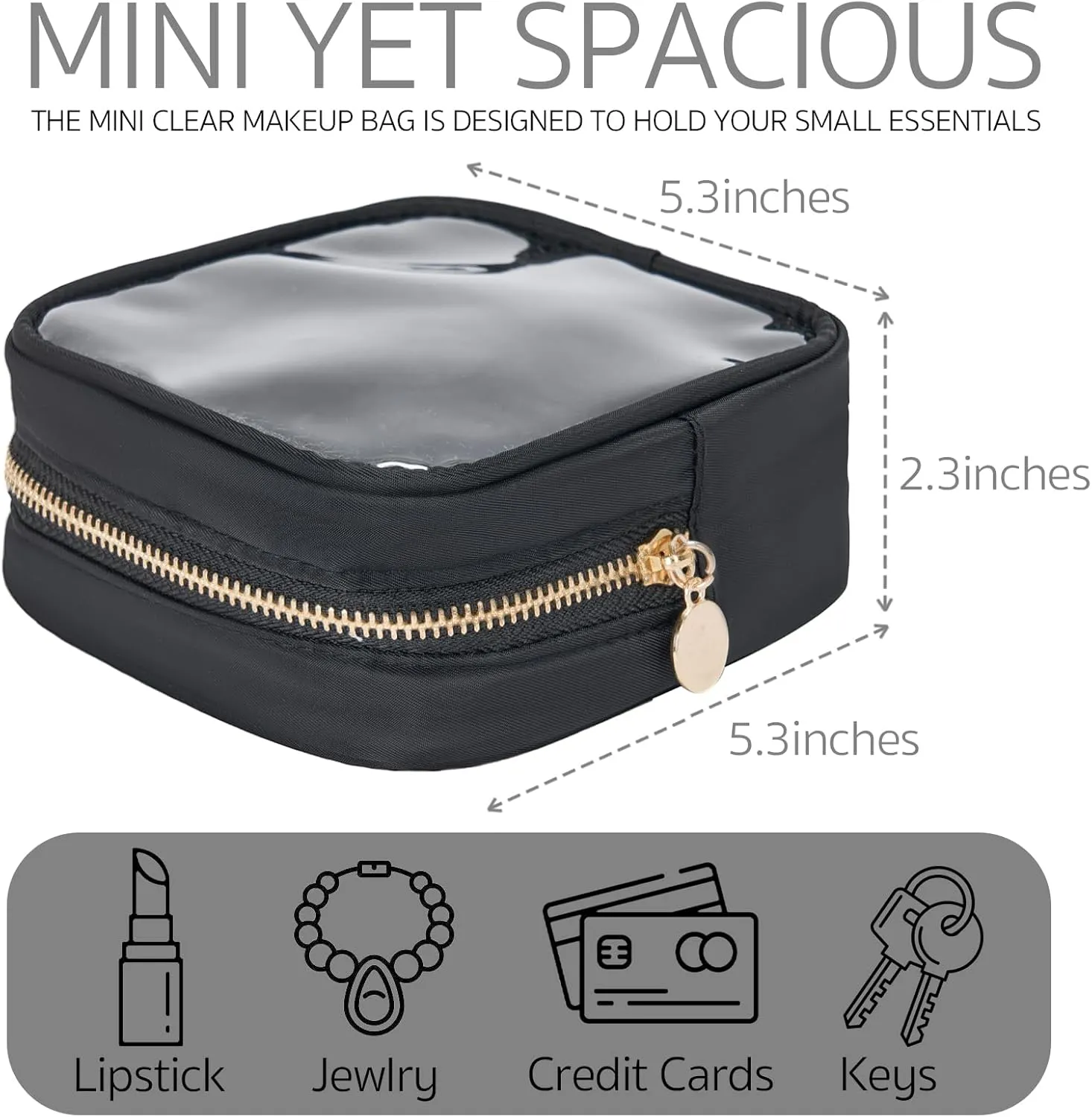 Mini Makeup Bag, Diaper Bag Organizing Pouches, Clear Makeup Bag, Makeup Bag for Purse, Small Clear Cosmetic Bag, Center Console Organizer Bag, Travel Toiletry Essentials, Black
