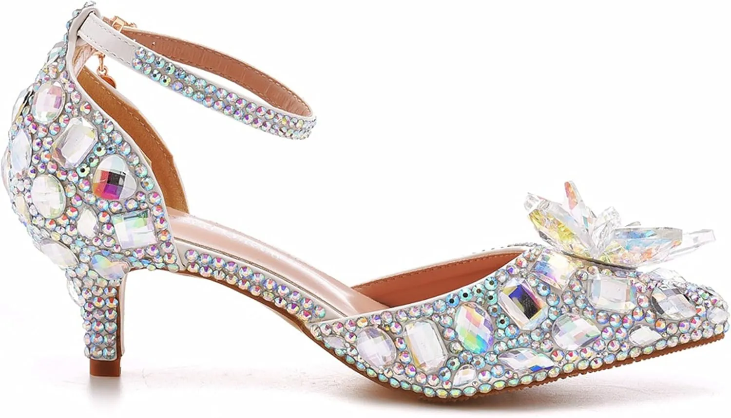 Minishion Womens Rhinestone Wedding Shoes Pumps with Flower Evening Prom Heels
