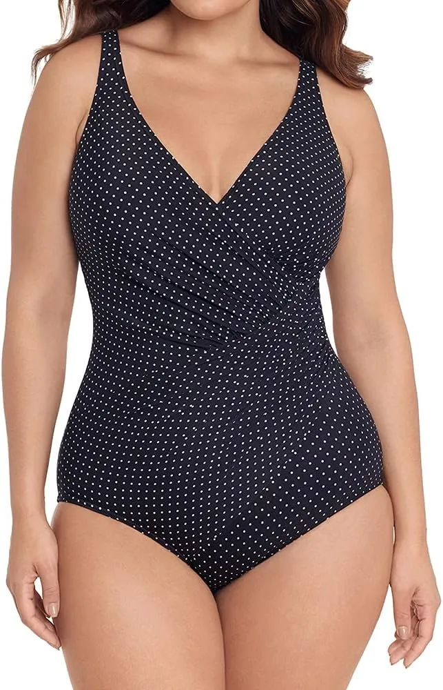 Miraclesuit Women's Swimwear Plus Size Pin Point Oceanus Soft Cup Tummy Control One Piece Swimsuit