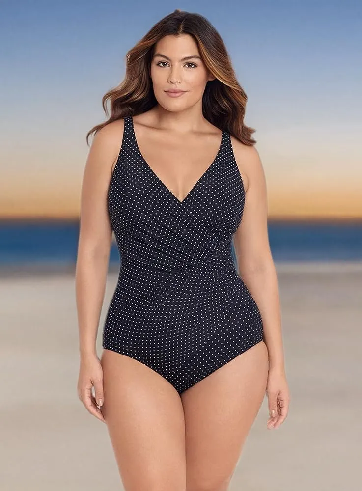 Miraclesuit Women's Swimwear Plus Size Pin Point Oceanus Soft Cup Tummy Control One Piece Swimsuit