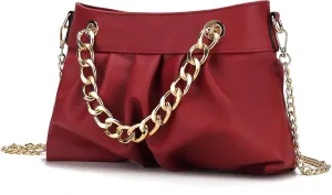 MKF Collection Mini Shoulder Bag for Women, Vegan Leather Ruched Chain Link Trendy Fashion Handbag Crossbody Hobo Purse