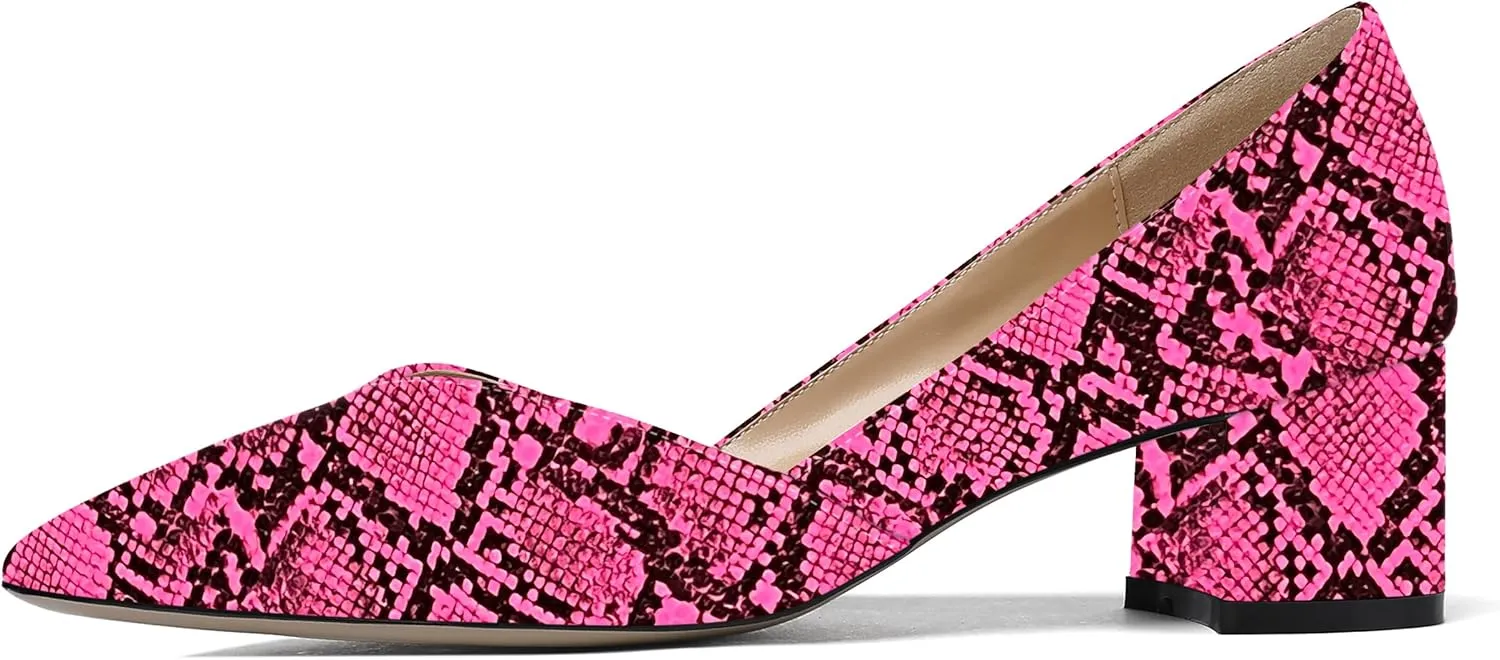 MODENCOCO Women's Patent Slip On Pointed Toe Cut Out Chunky Low Heel Pumps Shoes 2 Inch