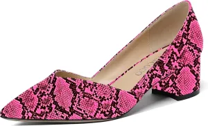 MODENCOCO Women's Patent Slip On Pointed Toe Cut Out Chunky Low Heel Pumps Shoes 2 Inch