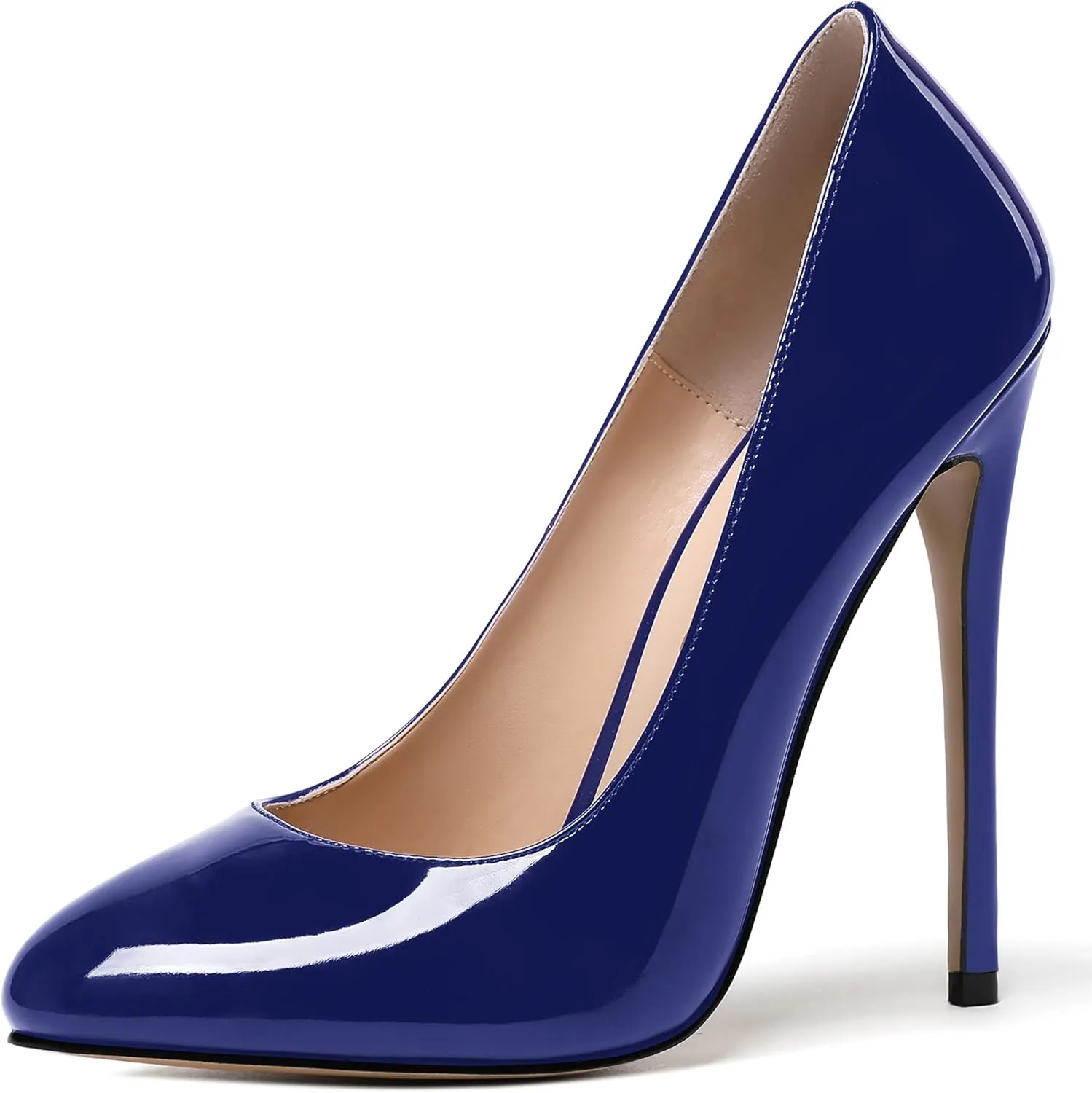 MODENCOCO Women's Slip On Patent Round Toe Stiletto High Heel Pumps Shoes 4.5 Inch