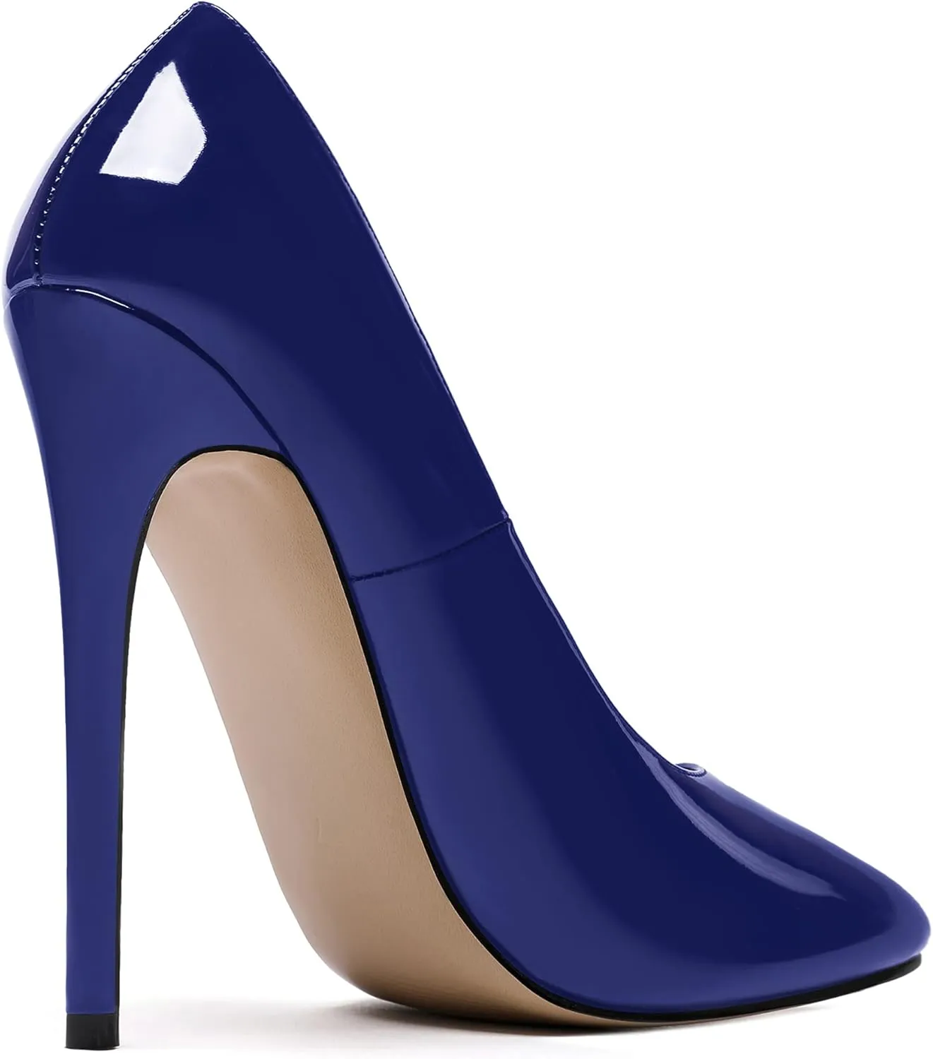MODENCOCO Women's Slip On Patent Round Toe Stiletto High Heel Pumps Shoes 4.5 Inch
