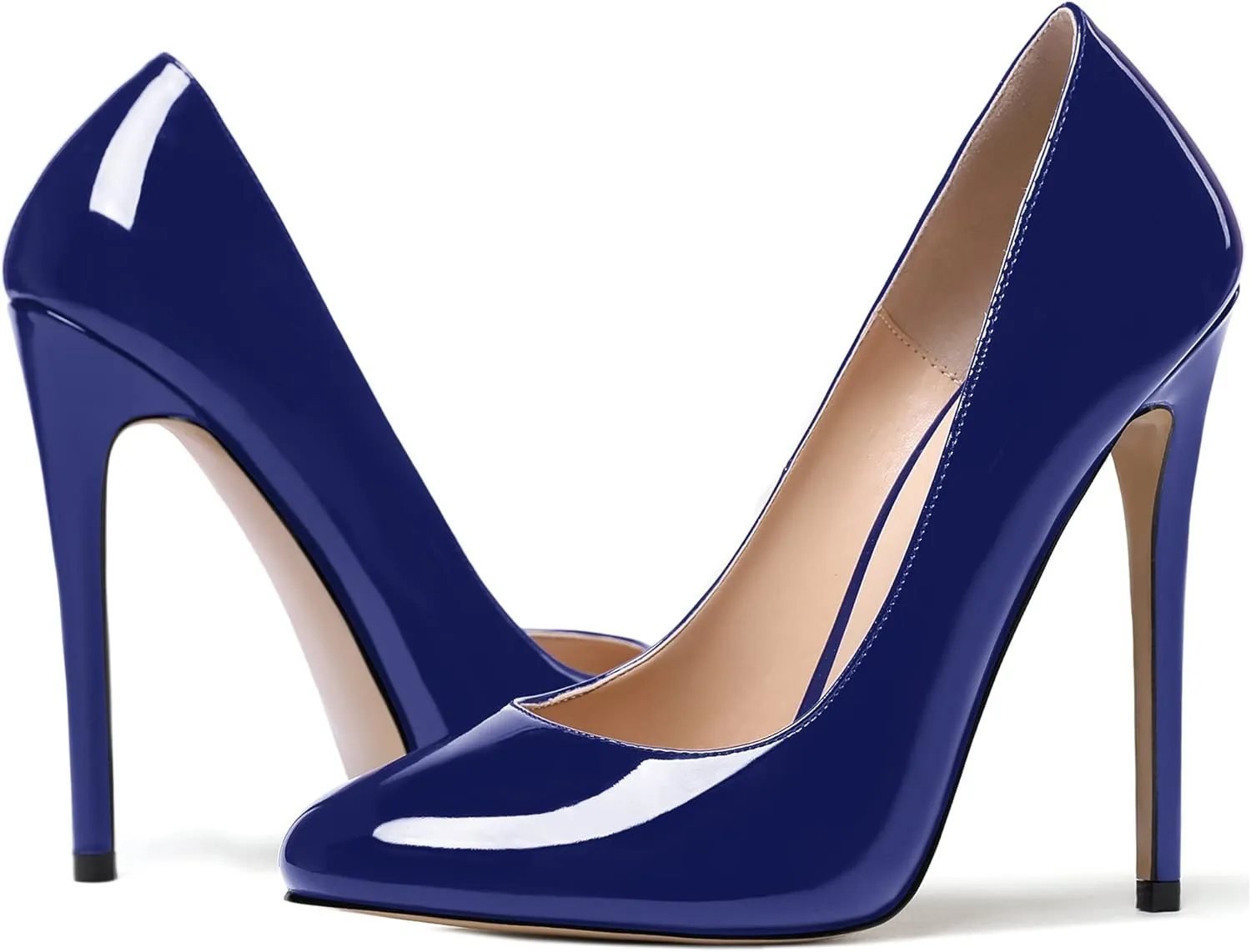 MODENCOCO Women's Slip On Patent Round Toe Stiletto High Heel Pumps Shoes 4.5 Inch