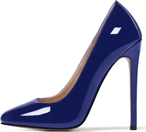 MODENCOCO Women's Slip On Patent Round Toe Stiletto High Heel Pumps Shoes 4.5 Inch