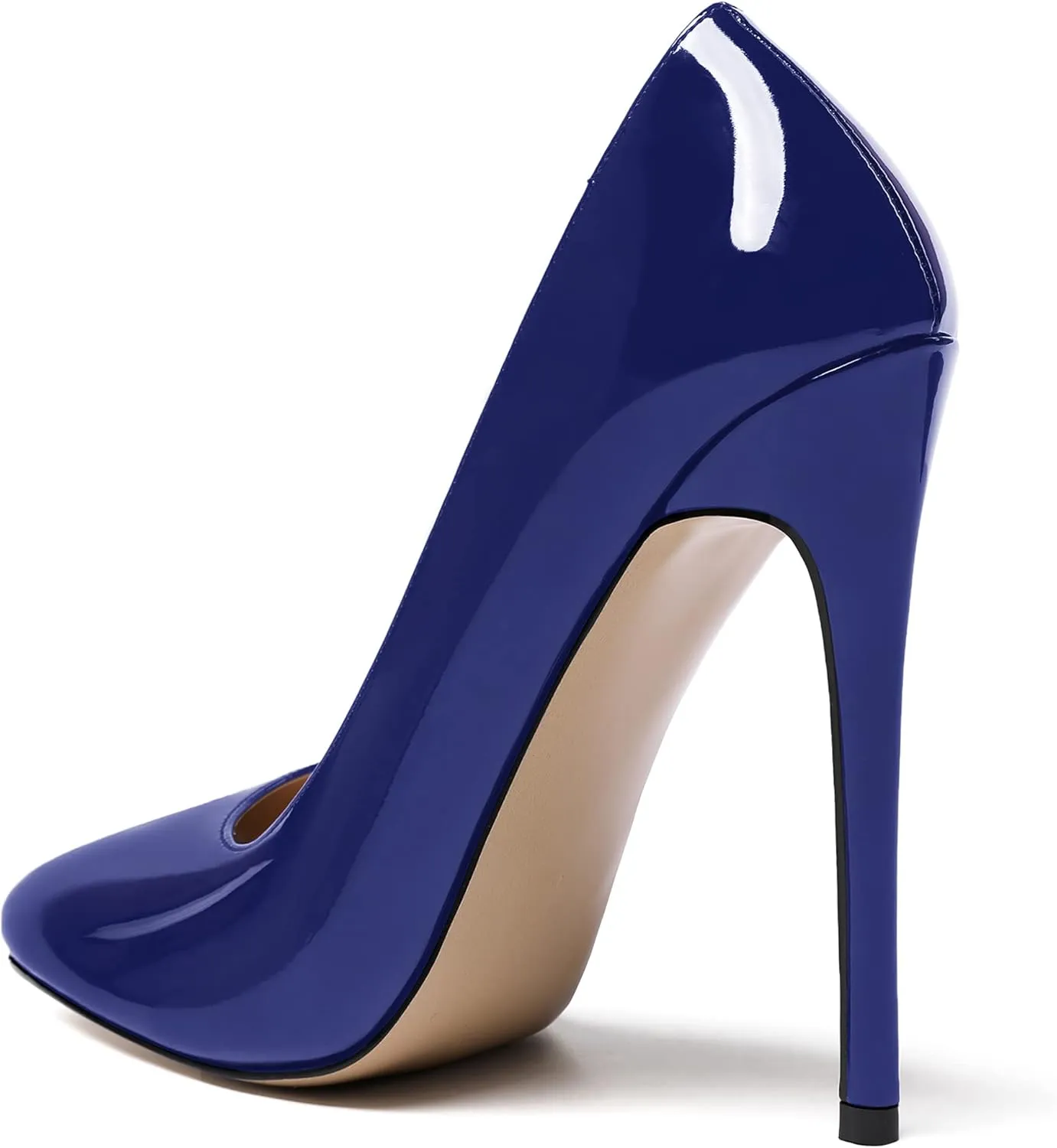 MODENCOCO Women's Slip On Patent Round Toe Stiletto High Heel Pumps Shoes 4.5 Inch