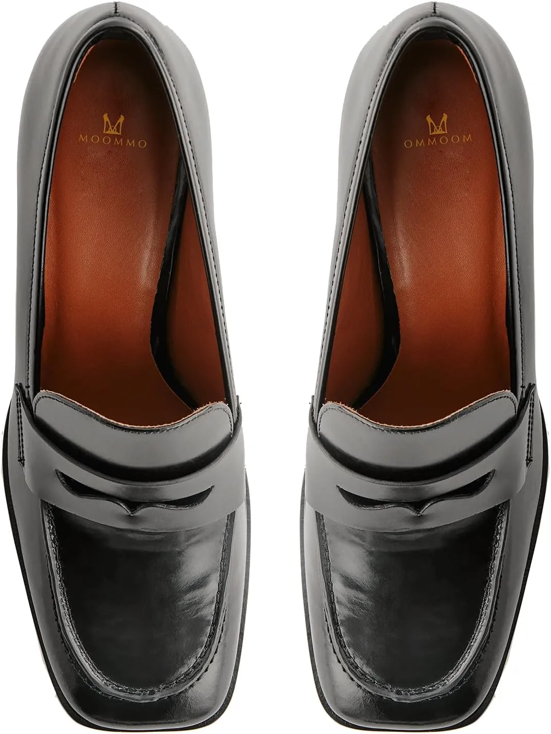MOOMMO Women Chunky Block High Heel Pumps Square Toe Slip On Loafer Pumps Matte Classic 3 inch High Thick Heel Penny Loafers Oxford Dress Shoes Office Ladies Business Formal Basic 4-11 M US
