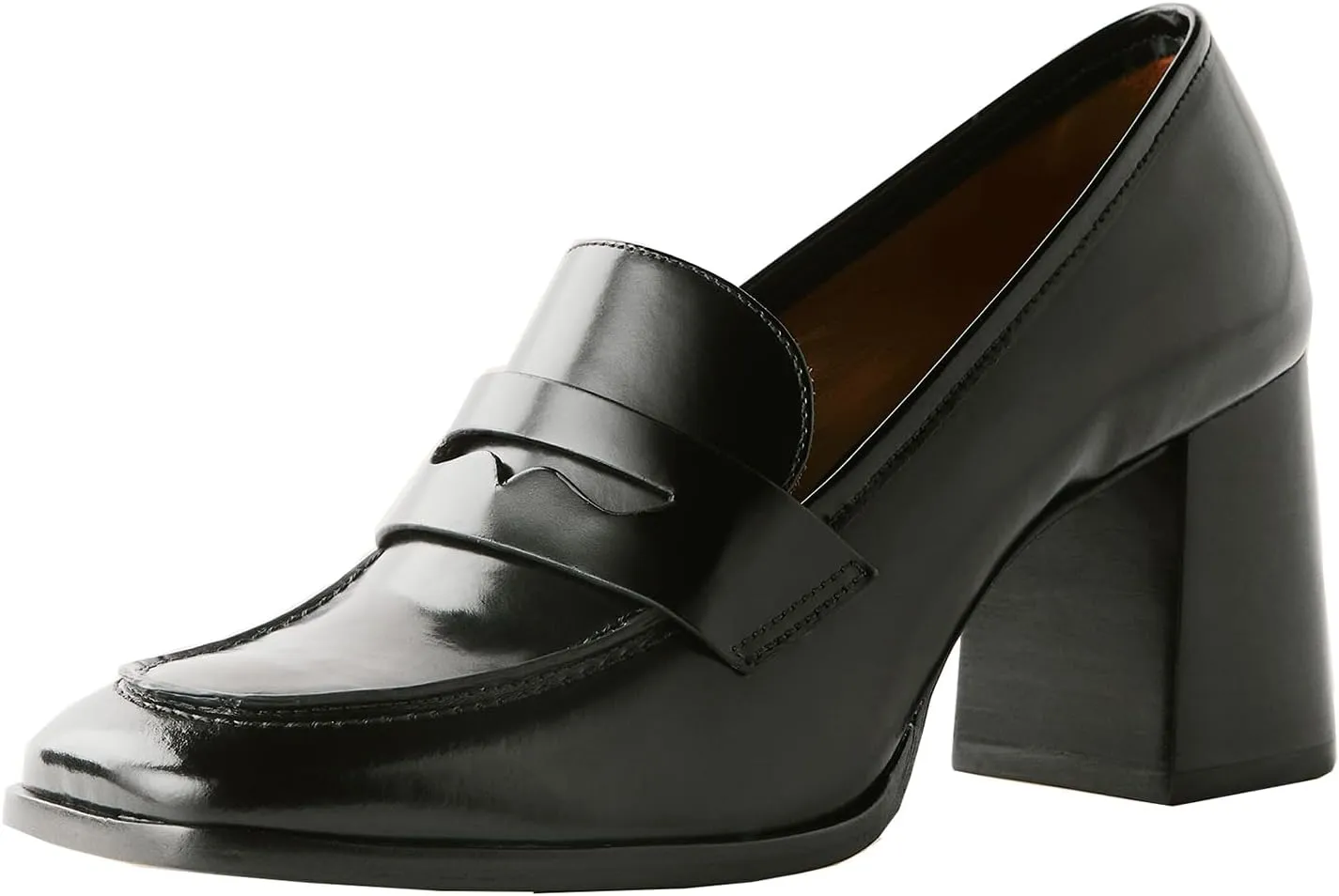 MOOMMO Women Chunky Block High Heel Pumps Square Toe Slip On Loafer Pumps Matte Classic 3 inch High Thick Heel Penny Loafers Oxford Dress Shoes Office Ladies Business Formal Basic 4-11 M US