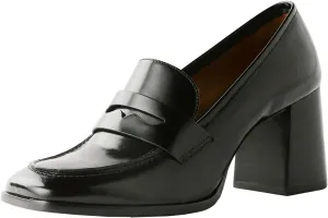 MOOMMO Women Chunky Block High Heel Pumps Square Toe Slip On Loafer Pumps Matte Classic 3 inch High Thick Heel Penny Loafers Oxford Dress Shoes Office Ladies Business Formal Basic 4-11 M US