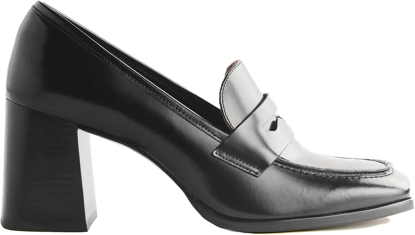 MOOMMO Women Chunky Block High Heel Pumps Square Toe Slip On Loafer Pumps Matte Classic 3 inch High Thick Heel Penny Loafers Oxford Dress Shoes Office Ladies Business Formal Basic 4-11 M US