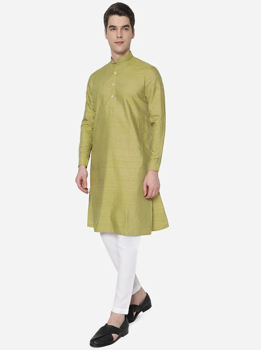 Moss Green Solid Regular Fit Modi Kurta | JadeBlue
