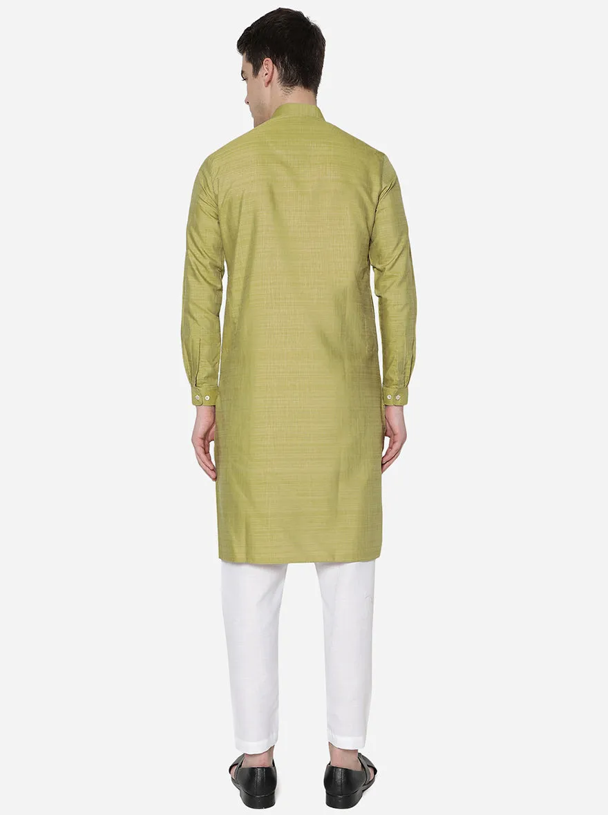 Moss Green Solid Regular Fit Modi Kurta | JadeBlue