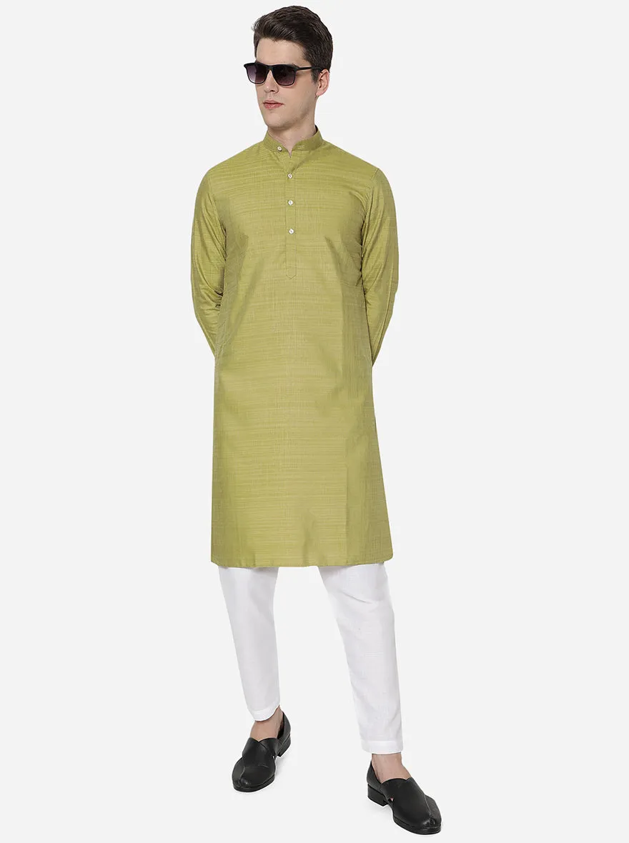 Moss Green Solid Regular Fit Modi Kurta | JadeBlue