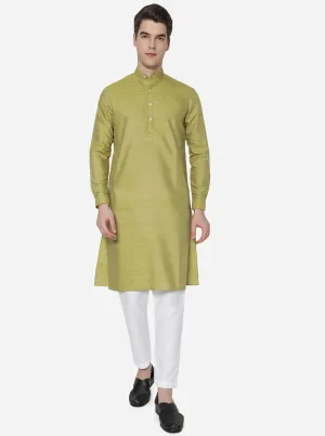 Moss Green Solid Regular Fit Modi Kurta | JadeBlue