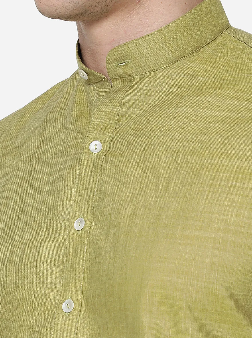 Moss Green Solid Regular Fit Modi Kurta | JadeBlue