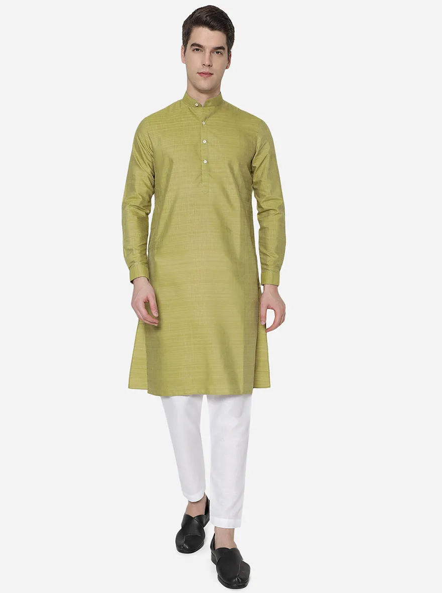 Moss Green Solid Regular Fit Modi Kurta | JadeBlue