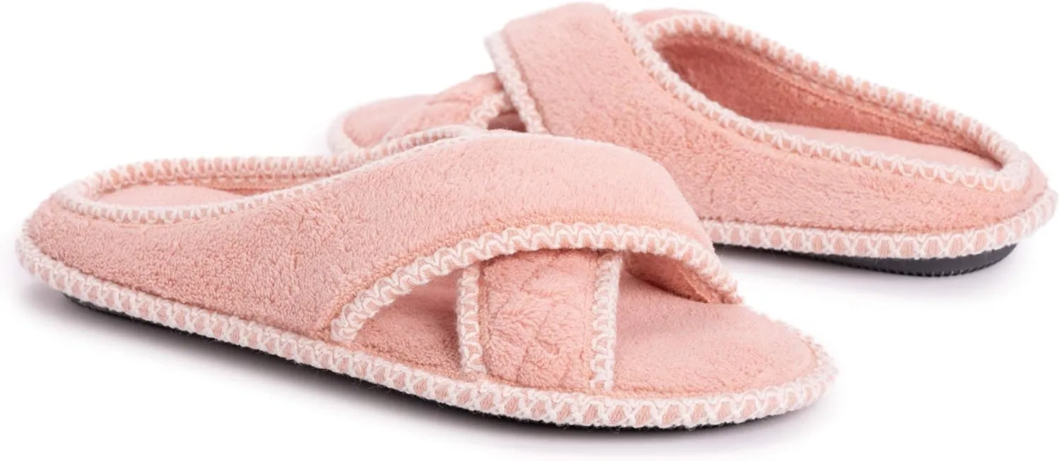 MUK LUKS Women's Ada Chenille Crossband Slippers-Daisy White