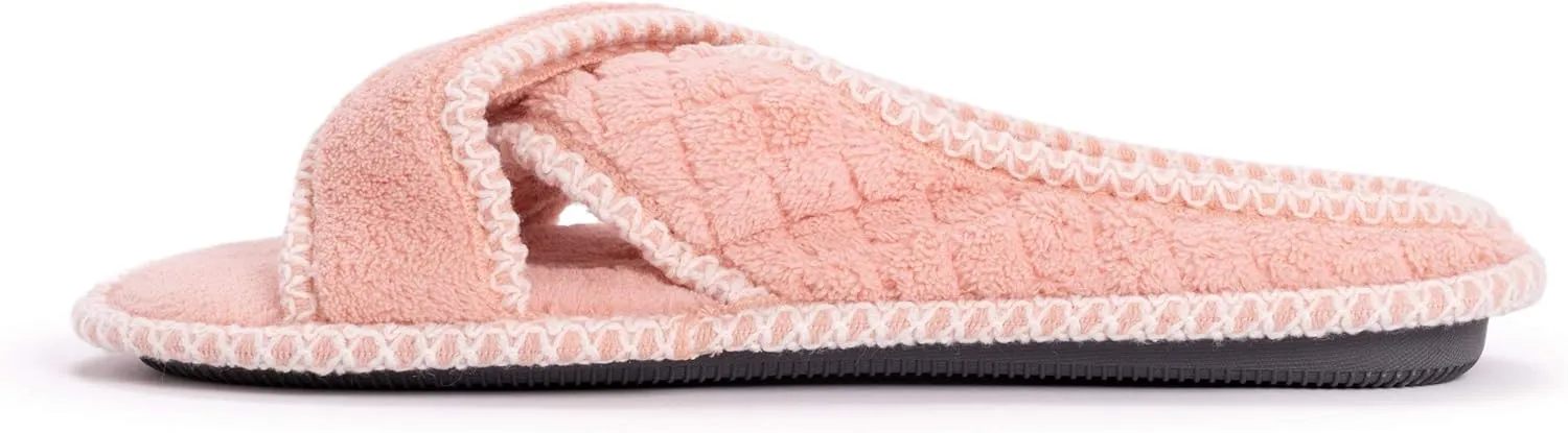 MUK LUKS Women's Ada Chenille Crossband Slippers-Daisy White